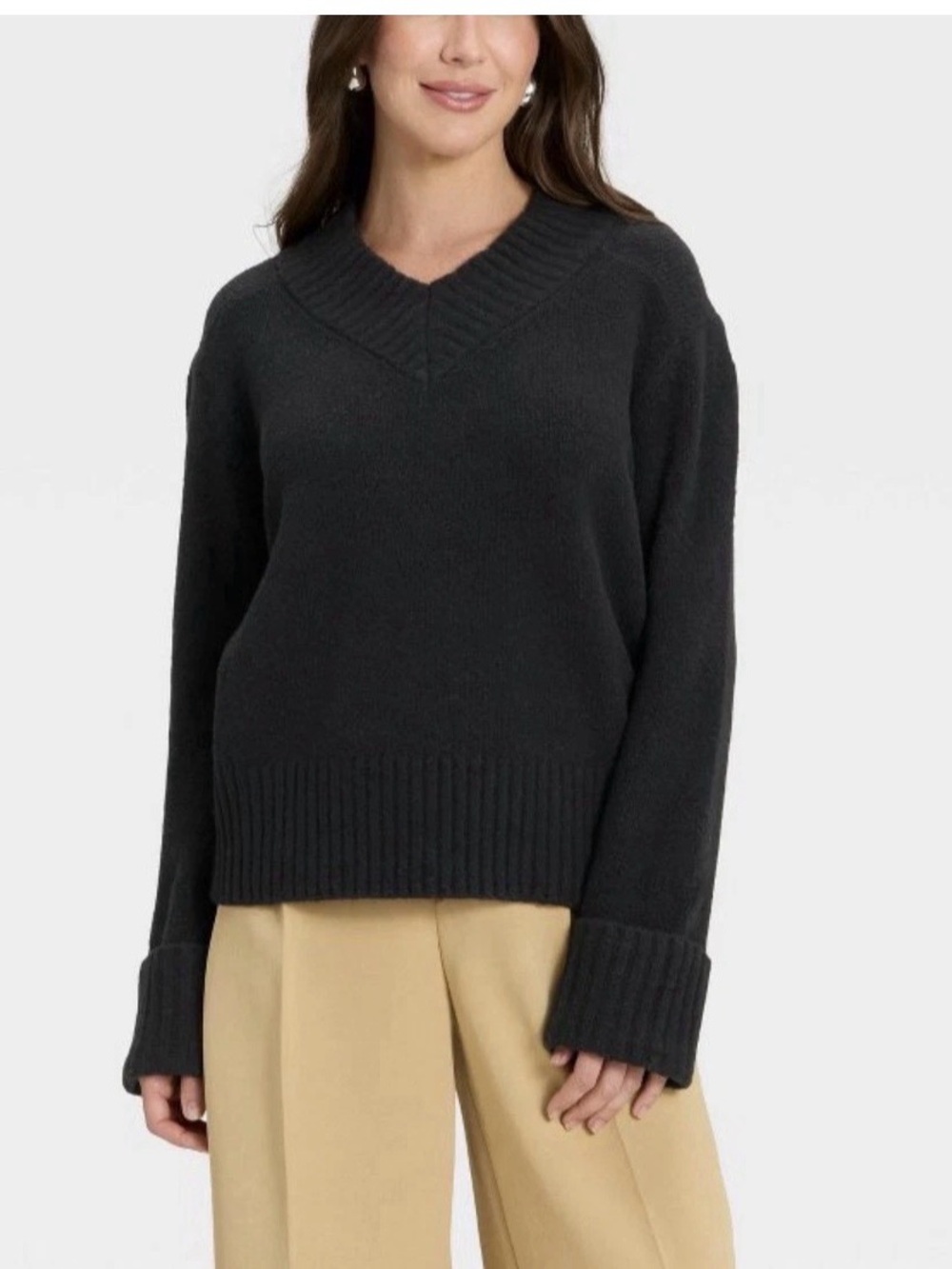 Women's Cozy Knit Boxy Pullover Sweater - A New Day Black S